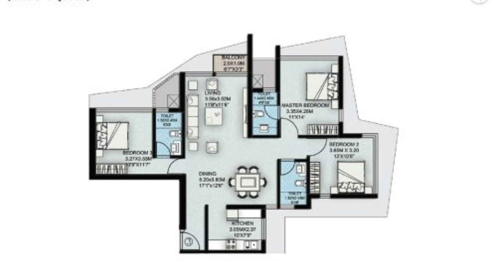 Suraj-Palette-Floor-Plan-3 BHK-1106 sqft